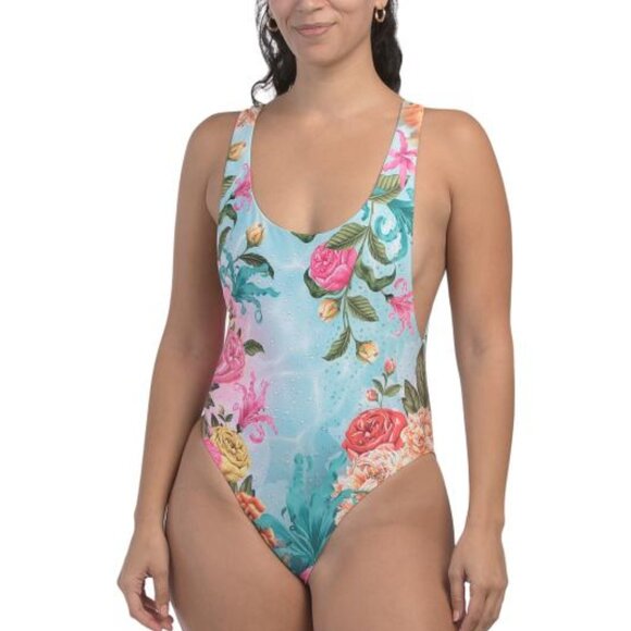 Agua Bendita Other - NWT AGUA BENDITA Tribeca Mirage Floral One Piece Swimsuit Rhinestone Scoop Neck!